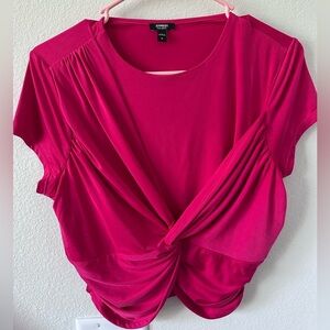 Express Cap Sleeve Pink Ruched Tie Front Blouse